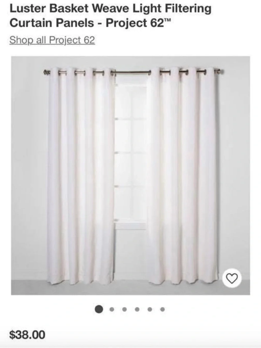 NWT Project 62 white luster basket weave light filtering curtains 108”x50”